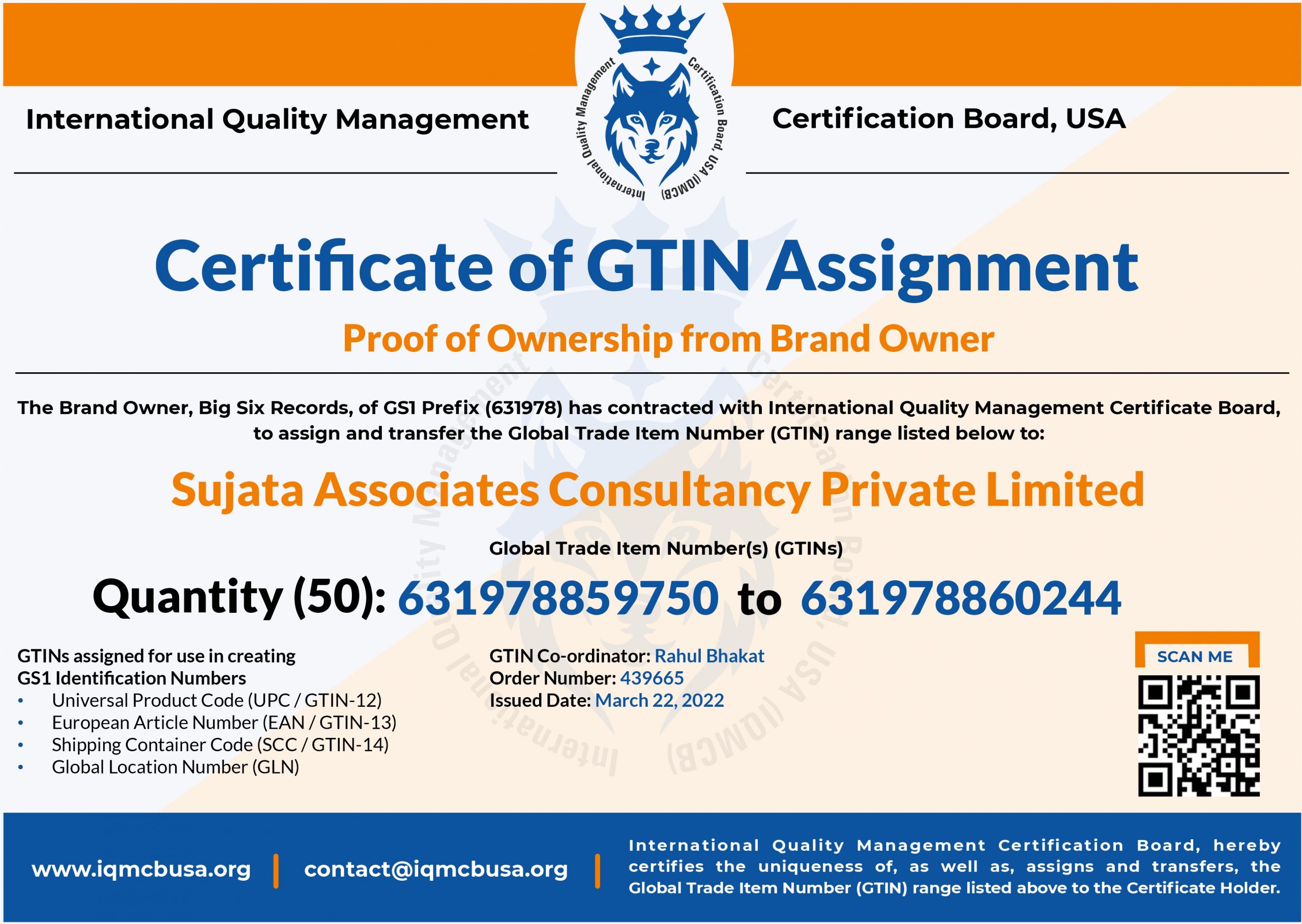 GTIN Certificate